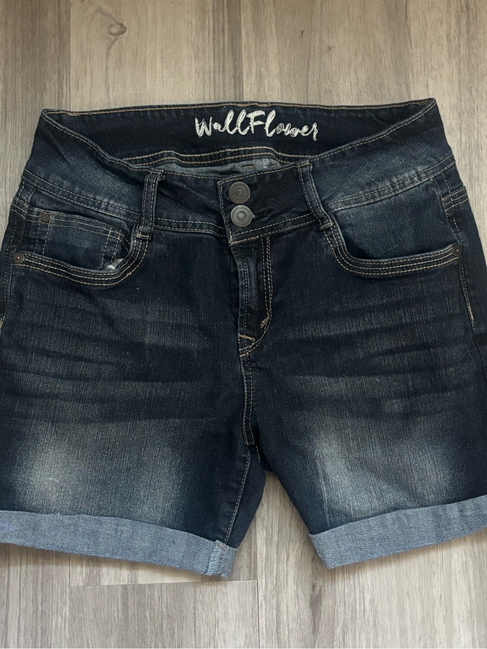 Wallflower Dark Blue Roll-Cuff Denim Shorts